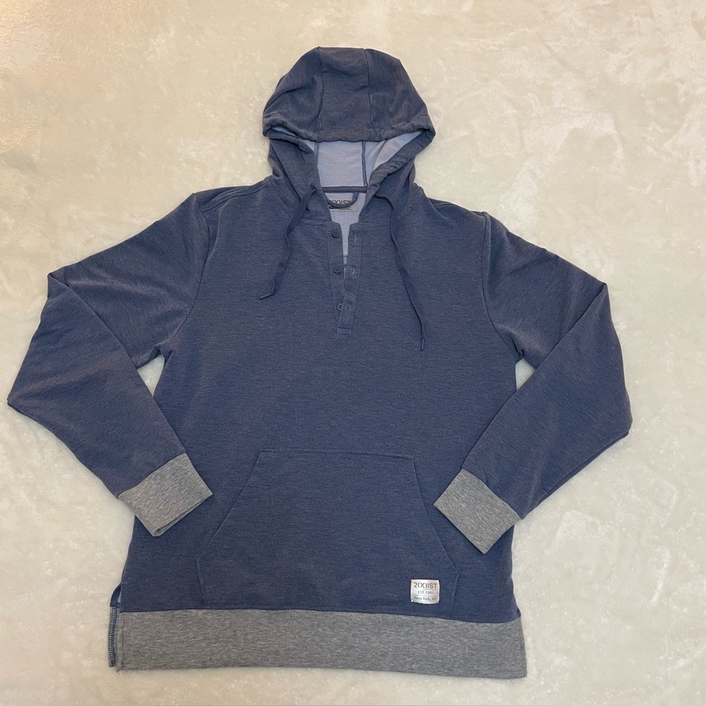 2(X)ist Blue and Gray Long Sleeve Hooded Sweatshirt Kangaroo Pocket Men’s Sz M-L